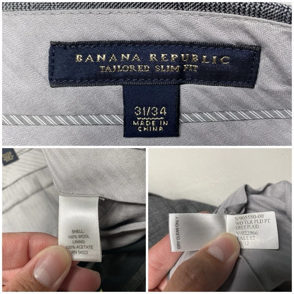 Banana Republic Suit 2 Piece 42R (33x33.5) 2B2V Slim Light Gray Crosshatch Plaid
